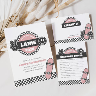Girls' Chequered Skateboard Groovy Hippie Birthday Invitation