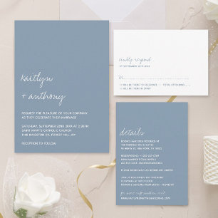 Modern Script Dusty Blue Minimalistic Wedding Invitation