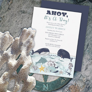 Blue Under the Sea Ocean Theme Baby Shower Bingo Invitation