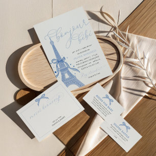 Bonjour Bébé Blue Paris Eiffel Tower Baby Shower Invitation