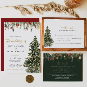 Christmas Pine Floral Winter Wedding Invitation