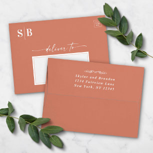 Minimalistic Clay Terracotta Solid Colour Wedding All In One Invitation