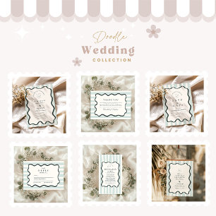 Retro Doodle Wavy Frame Wedding RSVP Card
