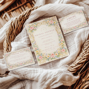 Blush Floral Gold Baroque Bridal Shower Invitation