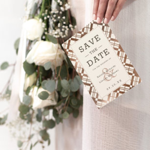 Gold Rustic Country Farmhouse Plaid Wedding Invitation