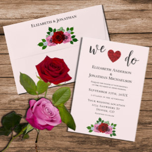 Red and Pink Roses Wedding Invitation