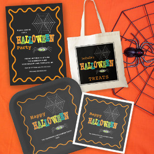 Halloween Party Spider Colourful Typography Paper Plate