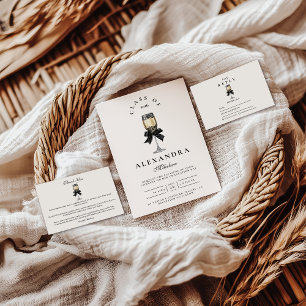 Black Bow Pearl Champagne Graduation Invitation