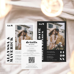 Bold font wedding details Qr code modern white Enclosure Card