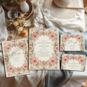 Flora Vintage Art Nouveau Wedding All In One Invitation