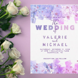 Modern Artistic Grunge Pink and Purple Wedding Invitation