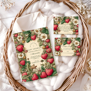 Vintage Strawberry Cottagecore Baby Shower Invitation