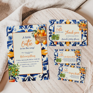 Blue Tile Cutie Orange Citrus Baby Shower Game Enclosure Card