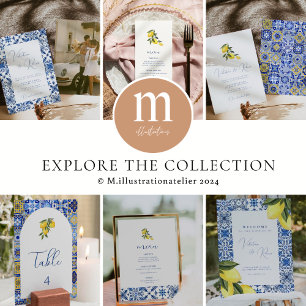 Blue Mediterranean Tile and citrus photo wedding  Invitation