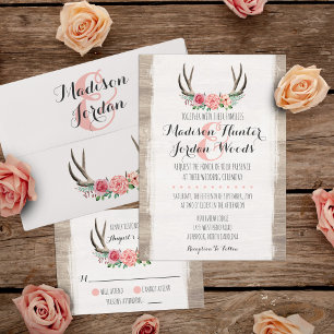 Floral Antlers Rustic Wedding Personalised Formal Invitation