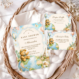 Whimsical Teddy Bear Travel Baby Shower Invitation