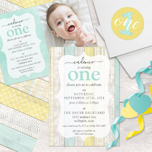 1st Birthday Mint & Yellow Polka Dot One Classic Round Sticker