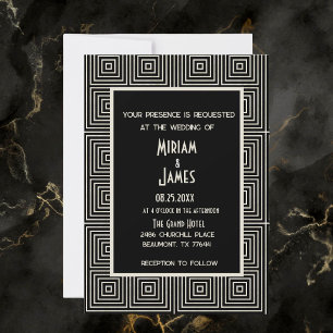 Vintage Black and White Art Deco Inspired Wedding Invitation