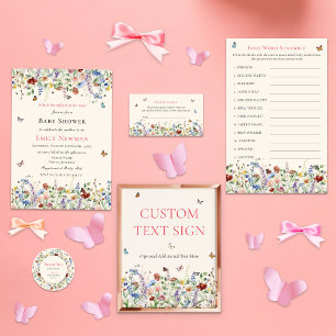 Boho Butterflies & Wildflowers Baby Shower Invitation
