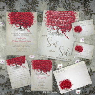 Rustic Mason Jar Red Tree Brown Trunk Wedding Invitation