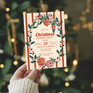 Christmas retro stripes grandmilenial dinner party invitation