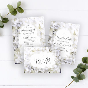 White Hydrangea Flowers Watercolor Wedding RSVP Card