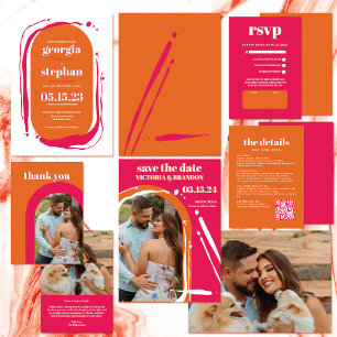 Retro Bold Neon Orange Pink Arch Wedding Save The Date