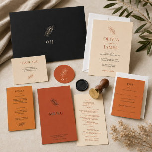 Modern Terracotta Orange Earth Tone Weding Invitation
