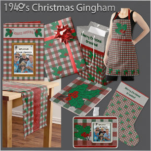 1940s Xmas Gingham Bath Towel Set