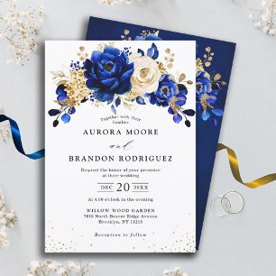Royal Blue Gold Metallic Floral Wedding Tapestry