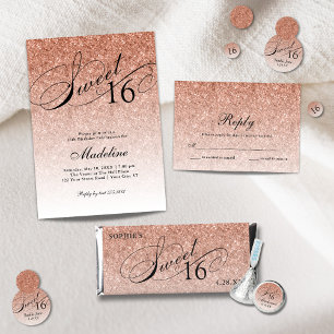 Aqua Blue Ombre Glam Glitter Sweet 16 Square Invitation