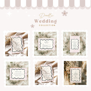 Pink Doodle Wavy Frame Wedding Save The Date