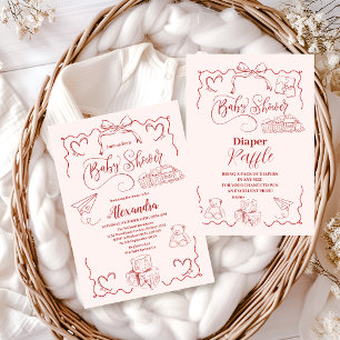 Pink Doodle Toys Bow Baby Shower Books for Baby Enclosure Card