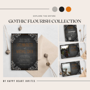 Gothic Flourish Halloween Holiday Photo Wedding Invitation
