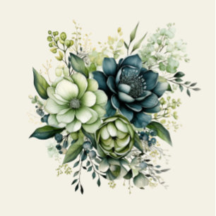 Blue Green watercolor flowers Wedding Invitation