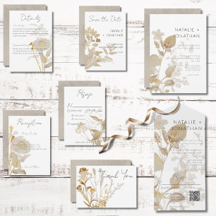 Neutral Tan Wildflowers Modern QR Code All In One Invitation