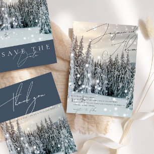 Winter Wonderland Woodland Snow Script Wedding Invitation
