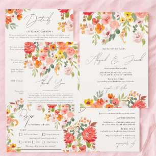 Boho fall rustic hand painted floral bridal shower invitation