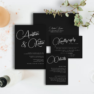 Black & White Minimalist Script Details Wedding Enclosure Card