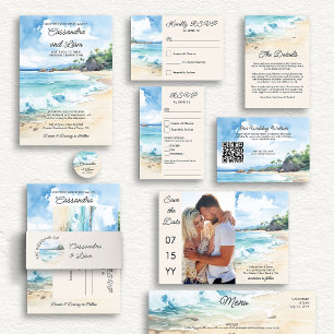 Watercolor Tropical Summer Beach Wedding Invitation