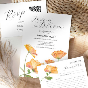 Love Is In Bloom Bridal Shower Orange Floral Invitation