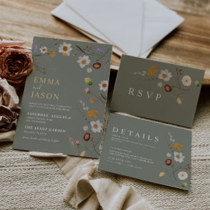 Sage Green Boho Wildflower Table Number Cards
