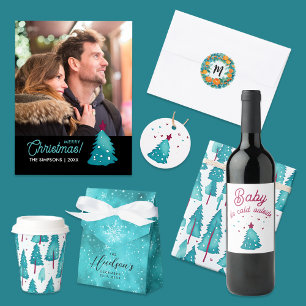 It's Cold Outside Christmas Tree Watercolor Wine Label