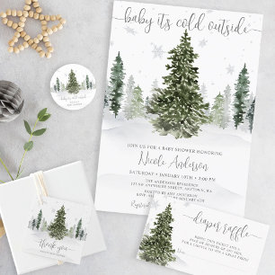 Watercolor Winter Forest Grey Diaper Raffle Ticket Enclosure Card