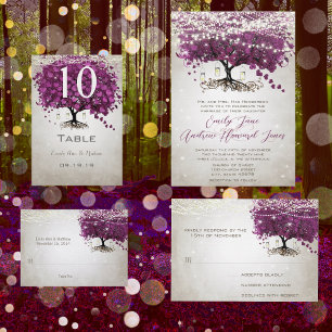 Dark Sangria Heart Leaf Tree Wedding Invites