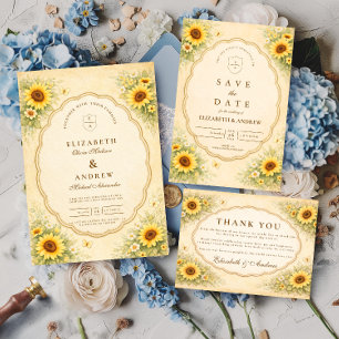 Vintage Sunflower Garden Wedding RSVP Card