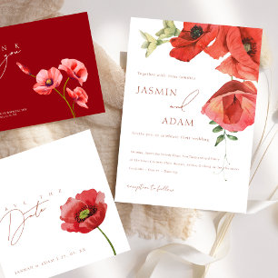 Red Poppy Wildflowers Wedding Save The Date