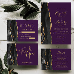 Black Gold Agate Deep Purple Wedding Details Enclosure Card