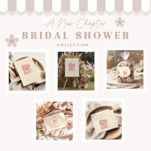 A new chapter begins cherry bow pink bridal shower thank you card
