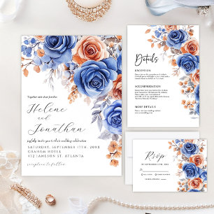 Garden Dusty Blue Rust Terracotta Elegant Wedding Invitation